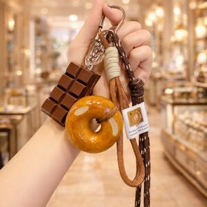 Brown Bag Charm Set with Bagel and Chocolate Design